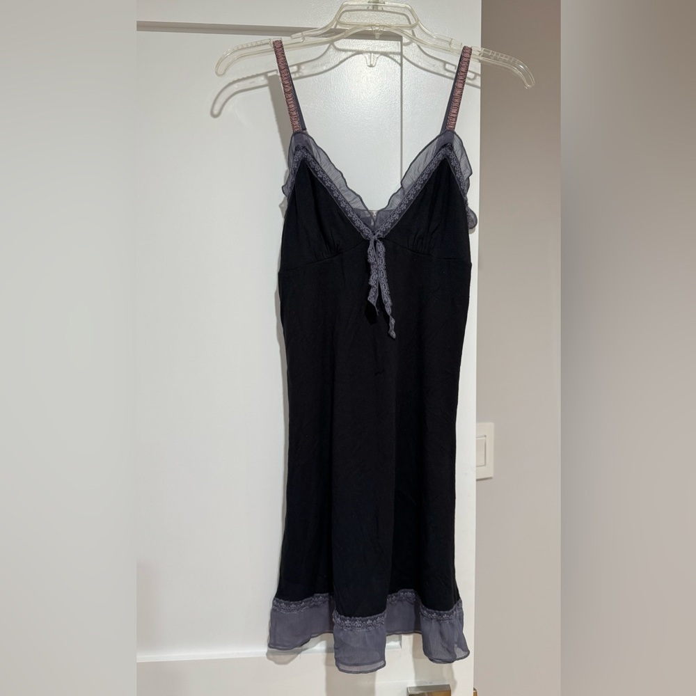 Victoria's Secret Size S Black Gray Nightgown Modal Lace Trim Bow Slip Dress